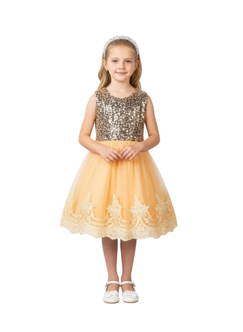 D'Daniela Mini Maya Kids Sequin Applique Dress Yellow